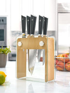 Mercer Culinary Premium Grade Super Steel 6-Piece Knife Set with Glass/Wood Block Stand, G10 Handles