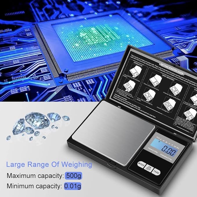 Diyife Pocket Balance 500g/0.01g [New Panel], Precision Mini Kitchen Balance, Portable Digital Balance with LCD Display and Tare Function, Multifunction Used for Jewelry, Coffee (Including Batteries)