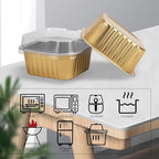 50 Pcs Mini Square Baking Cups with Lids,10oz Aluminum Foil Mini Cake Pans with Lids,Disposable Ramekins Cake Pans,300ml Dessert Cups Cupcake Pans for Wedding Birthday Party,Gold