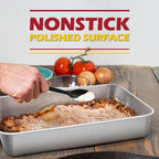 Leonyo Lasagna Pan with Lid, 10.5 x 8 x 2 Inch Rectangular Cake Pan with Lid, Stainless Steel Baking Sheet Brownies Casseroles Deep Tray for Toaster Oven, Focaccia, Fish, Chicken