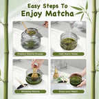 OUTXE Matcha Whisk Set, 7 PCS Matcha Kit for Ceremony, with Clear Matcha Bowl, Spout, Bamboo Whisk& Holder, Stainless Steel Sifter, Japanese Ceremonial Gift for Family/Friend/Macha Lover Starter