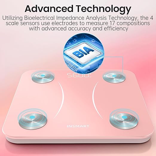 INSMART Smart Scale for Body Weight, Digital Bathroom Scale with BMI, Muscle Mass, Bluetooth Body Fat Scale,17 Body Composition Analyzer with Smart APP Sync Weight Scale, 400 lbs - Pink
