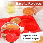 CAKETIME Muffin Top Pan, Jumbo Silicone Egg Molds for Breakfast Sandwiches 4 Inch Round Baking Pan for Oven English Muffins, Whoopie Pies, Corn Bread, Egg bites, Tarts 3 Pack Red