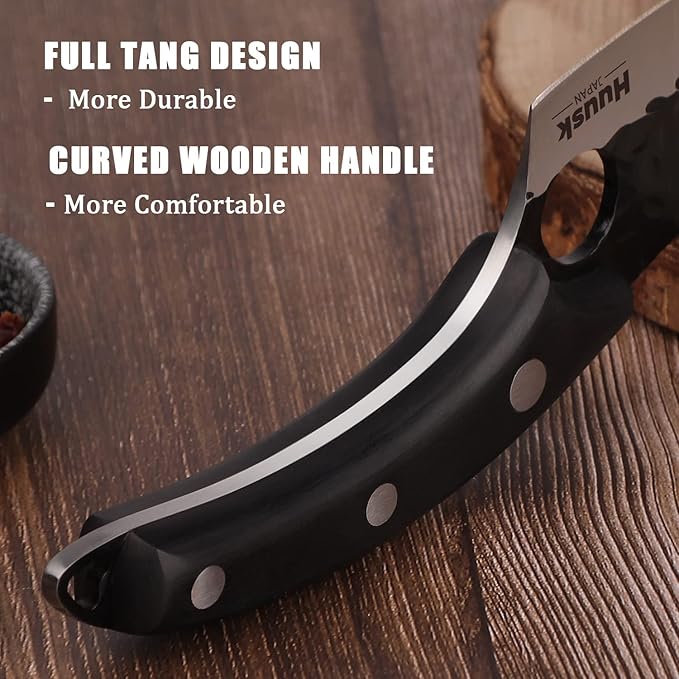 Huusk Viking Knife - Caveman Ultimo Boning Knife with Sheath, Hand Forged Full Tang for Kitchen or Camping Gift for Dad