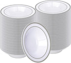 BESTVIP 200 Pack Plastic Bowls with Silver Rim, 12 oz Disposable Soup Bowls, Heavy-duty Dessert Fruit Bowl for Party, Wedding, Christmas, Thanksgiving, Dinner Catering