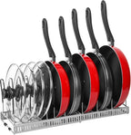 ROOHUA Pot Rack Organizer -Expandable Pot and Pan Organizer for Cabinet,Pot Lid Organizer Holder with 10 Adjustable Compartment for Kitchen Cabinet Cookware Baking Frying Rack