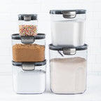 ProKeeper+ 9-Piece Airtight Food Storage Container Set – Clear Plastic Flour and Sugar Canister Set with Magnetic Accessories for Kitchen Organization (Grey, 9-Piece)