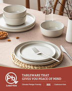 Famiware Milkyway Plates and Bowls Sets, 12 Pieces Dinnerware Sets, Reactive Glaze Dish Set, Stoneware Dishes Set for 4, Matte Beige White