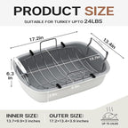 Nonstick Turkey Roasting Pan with Rack, 17 x 13 Inch Turkey Pan, large roaster pan for Meat & Vegetable, White