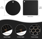 4 Pack Silicone Trivets for Hot Pots and Pans, Black Hot Pads Pot Holders, Non-Slip & Heat Resistant Silicone Mats for Kitchen Counter, Soft Durable Drying Mat, Jar Opener and Coasters, Black