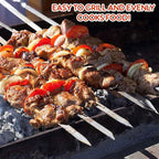 12PCS Kabob Skewers Flat Metal BBQ Barbecue Skewers 16" Long Hook Style Stainless Steel Shish Kebob Sticks Wide Sharp Reusable Grilling Skewers Set for Meat Shrimp Chicken Vegetable, 12 Pack