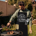 Funny Grilling Aprons for Men - BBQ Cooking Apron with 2 Pockets, Adjustable Neck Strap and 40" Long Ties - That's What I Do I Grill and I Know Things