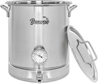 BREWSIE Stainless Steel Home Brew Kettle w/Dual Filtration. Equip with False Bottom Thermometer and Ball Valve for Brewing (8 Gal/ 32 QT)…