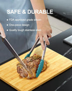 600ºF Heat Resistant Kitchen Tongs, Premium Locking Cooking Tongs with Silicone Tips, Non-Slip Food Tongs for Cooking, Non-Stick, Heavy Duty Stainless Steel Handle, Set of 3-7" 9" and 12" Aqua Sky