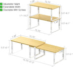 Adjustable Storage Shelves for Kitchen Cabinet Organization - Set of 2 Stackable Metal & Solid Wood Racks, Space-Saving Design for Countertop/Pantry/Garage, Easy Assembly(1 Pack/Large/White)