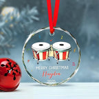 Bongo Drum Player Christmas Ornament Gifts, Personalized Text & Name Musical Instrument Glass Ornament Xmas Tree 2025, Bongo Glass Ornaments Gifts for Drummer Music Lovers, Custom Musician Ornaments