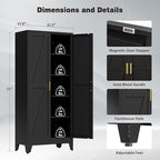 71" Tall Metal Pantry Cabinet, Kitchen Storage Cabinet with 2 Doors and 4 Adjustable Shelves for Kitchen, Living Room, Dining Room, Bathroom and Home, Office (Black, 71" H)