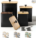 Kitchen Canisters for Countertop Set of 4 with Customizable Chalkboard Labels & Marker Pen - Big Iron Kitchen Canisters with Airtight Lids - Black Canister Set - Flour and Sugar Containers Farmhouse