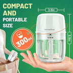 Electric Garlic Chopper, 300ML Portable Cordless Mini Food Processor, Rechargeable Vegetable Chopper Blender for Nuts Chili Onion Minced Meat and Spices BPA-Free(White)
