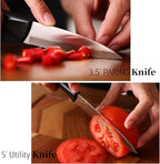 Black Knife Set with Wooden Block, 7 Pieces Sharp Knife Block Set with Stainless Steel Blade Ergonomic Handle, Dishwasher Safe Knives Set