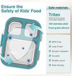 Stainless Steel Lunch Box, 3 Compartments Metal Bento Box for Kids Adults, Leak-Proof Lunch Box for School Office, Dishwasher Safe, BPA-Free, Tritan Lid, Blue