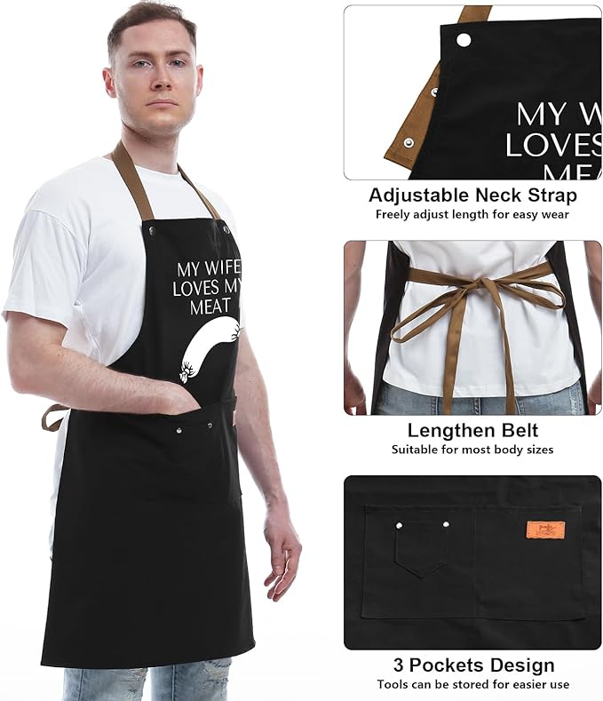 REHAVE Funny Gifts for Men Apron - Dad Gifts - Husband Gift from Wife - Father's Day, Birthday Naughty Gift for Men, Male Friends, Boyfriend, Guy, Chef, Him, Coworker - BBQ Cooking Grilling Aprons