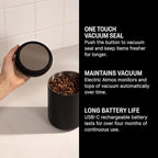 Fellow Atmos Electric Vacuum Canister & Storage Container - Airtight Coffee & Food Storage Containers - Coffee Containers - (Matte Black, 1.2 Liter)