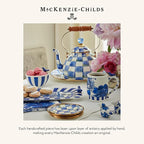 MACKENZIE-CHILDS Cookie Jar with Enamel Lid, Large Glass Treat Jar or Kitchen Jar, 1-Gallon Capacity, Blue-and-White Royal Check