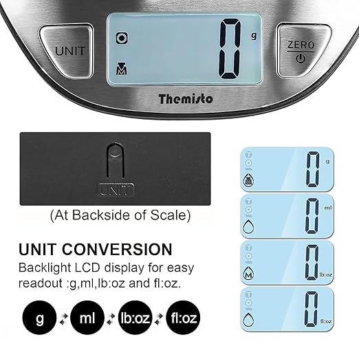 Themisto TH-WS20 Digital Kitchen Weighing Scale Stainless Steel (5Kg)