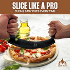 Chicago Brick Oven 12-Inch Pizza Cutter Rocker Blade – Stainless Steel Mezzaluna Knife with Titanium Coating – Large Professional Pizza Cutter with Protective Cover – Dishwasher Safe
