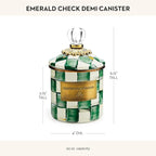 MACKENZIE-CHILDS Demi Enamel Canister, Kitchen Storage Container with Lid, Green-and-White Emerald Check