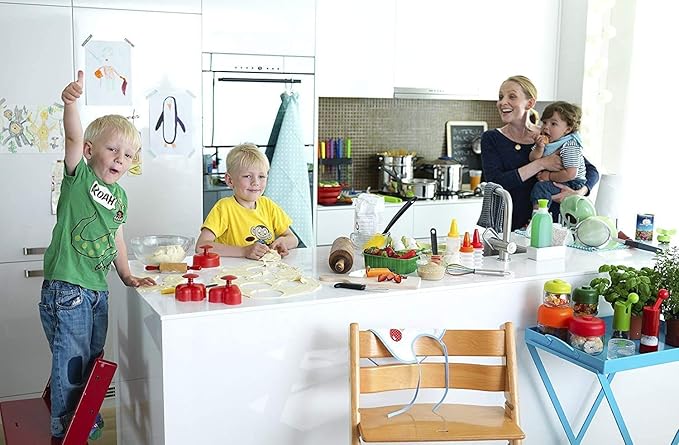 Kuhn Rikon Kinderkitchen® Kids Chef Knife Set With Scissors, 3 Pieces, Green/Blue/White| Cutting Tools Made for Real Cooking | Child Friendly Animal Designs With Hand Guard & Snipper Cover For Safety