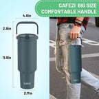 50 oz Insulated Tumbler with Straw, Stainless Steel Water Bottles with Flip Straw and Top Handle, Leak Proof Flip, No Sweat, Fits in Cup Holder, Vacuum Insulated Cup for Home, Outdoors, Car