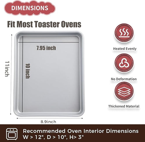 2-PACK Toaster Oven Pans for Baking,Shinsin 9X11 Non-stick Baking Trays, 57% Thicker Cookie Sheet Pans Set, Dishwasher Safe and Heavy Duty Small Replacement Trays for Toaster Cven (Silver)