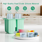 6 Pieces Silicone Popsicle Molds,Easy-Release BPA-Free,Ice Pop Mold Ice Cream Molds For Kids,With 6 PCS Plastic Stick+Cleaning Brush (Mint Green)