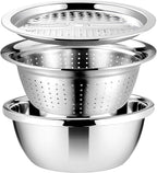 Cabilock Graters for Kitchen Handheld Stainless Steel Drain Basket Vegetable Cutter 3 In 1 Kitchen Multipurpose Grater Salad Bowl For Home (Silver) Colanders & Food Strainers