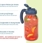 Soligt Glass Mason Jar Pitcher with Lid, Wide Mouth Flip Cap Pour Spout Leak-proof Lid with Handle, 64 oz (2 Quart / 1.9 Liter), for Sun Tea/Iced Tea/Juice/Cold Brew Coffee/Milk (1Pack, Hale Navy)