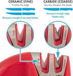 KitchenIQ 50883 - Edge Grip 2-Stage Knife Sharpener - Red - Coarse & Fine Sharpeners - Compact - Stable Non-Slip Base - Soft Grip Rubber Handle - Straight & Serrated Knives