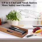 Enoking Knife Drawer Organizer Insert, In Drawer Knife Block, Acacia Wood Knife Holder with Cork Dividers For Kitchen Chef Steak Knife Storage Keep Drawer Tidy (Acacia Wood, 15 x 5.9 x 2.6 In)
