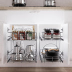 2 Tier Pull Out Cabinet Organizer 11" W X 17" D, Slide Out Drawers for Kitchen Cabinets, Pull Out Drawers for Cabinets Capacity Heavy Duty Caddy, Cabinet Pullout Shelves Chrome-Plated,Bathroom Pantry
