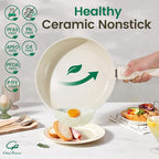 Chef Power Ceramic Nonstick Cookware Set 5 Piece with Detachable Handle, Induction Dishwasher Oven Safe Pans and Pots Set, RV Kicthen Set Removable Handle, Cream White