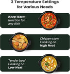 KOOC Small Slow Cooker, 2-Quart, Free Liners Included for Easy Clean-up, Upgraded Ceramic Pot, Adjustable Temp, Nutrient Loss Reduction, Stainless Steel, Black, Round…