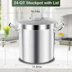 Stainless Steel Stock Pot-24QT Heavy Duty Induction Cooking Pot with Visible Lid,Big Stockpot, Deep Cookware Commercial Grade Stock Pot & Stockpots for Boiling Cooking Soup Stew Canning Cooking Pots