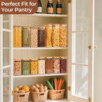 ComSaf 1.4 Qt Glass Storage Containers with Lids, Glass Jars with Lids, Clear Food Storage Jar, Square Canister Set of 3, Pantry Organizers and Storage for Flour Oat Pasta Tea Cookie Coffee Bean