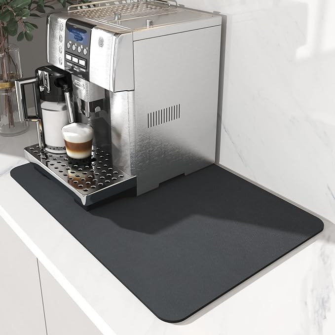 AMOAMI Dish Drying Mat for Kitchen Counter-Coffee Mat Bar Accessories, Hide Stain, Rubber Backed, Absorbent, Fit Under Coffee Maker, Espresso Machine, Pot, Dish Rack, 12"x19", Dark Grey