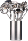18/10 Stainless Steel Kitchen Utensils Set with Holder - 15″ Spatula Spoon Set with Storage Organizer for Countertop, Fork, Tongs, Spatula, Ladle, Skimmer, Turner, Spaghetti, Large Spoon Set of 12