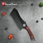 Dream Reach Meat Cleaver, 6.9 inch Black Boning Knife, High Carbon Steel Sharp Kitchen Forged In Fire Knife with Sheath Gift Box Bottle Opener for Outdoor Camping