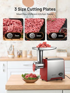 KEENSTAR Electric Meat Grinder, Sausage Stuffer Maker 450W Food Grinder with Blade & 3 Plates, Sausage Stuffer Tubes & Kubbe Kit, Stainless Steel Meat Mincer Machine for Home Kitchen Use (Red)
