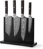 Wakoli Damascus Chef Knife Set with Magnetic Block – 4-Piece Professional Kitchen Knife Collection | Genuine 67-Layer Damascus Steel Blades | Ergonomic Dark Oak Wood Handles (Culinary Asia)
