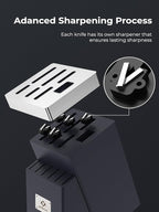 Knife Set, AMEGAT Knife Block Set with Advanced Self-Sharpening Technology, 14-Piece Waved Texture Kitchen Knives, Stainless Steel Knife Set with Block, Razor-Sharp and Full Tang Handle